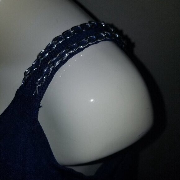 Chico's Travelers Blue Pullover Shirt Cold Shoulder Silver Chain Chico's Size 0 - Picture 4 of 11